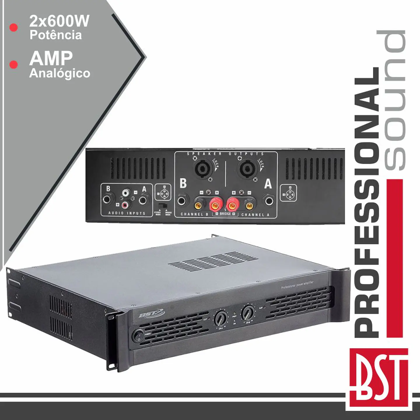 AMPLIFICADOR ÁUDIO ANALÓGICO PRO 2X600W BST 1