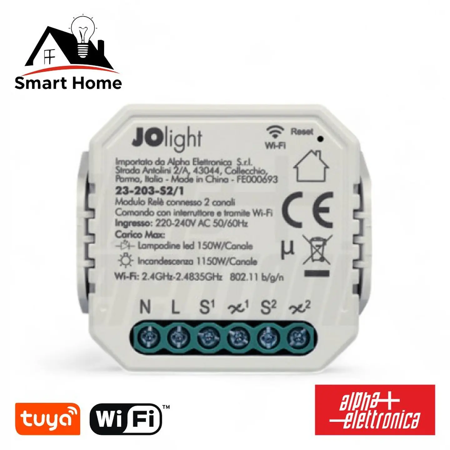 Módulo Automação Interruptor WiFi 2 Canais Tuya ALPHA 1