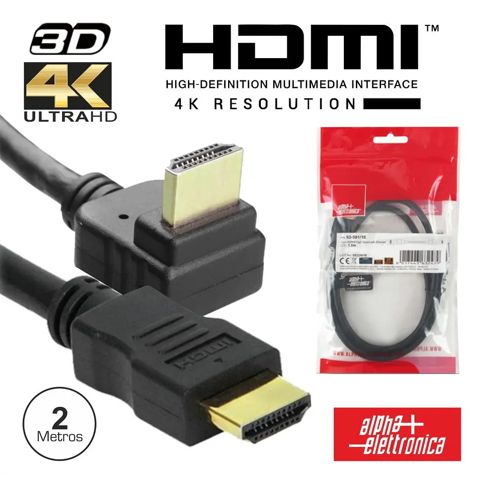 CABO HDMI DOURADO MACHO / MACHO 2.0 4K PRETO 2M 90º 1