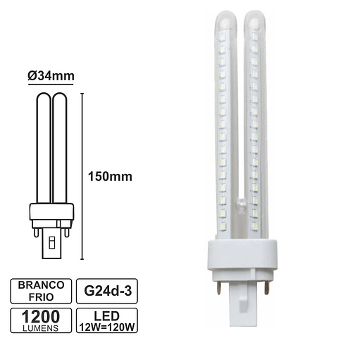LÂMPADA G24 12W=120W 230V LED BRANCO FRIO 1200LM
