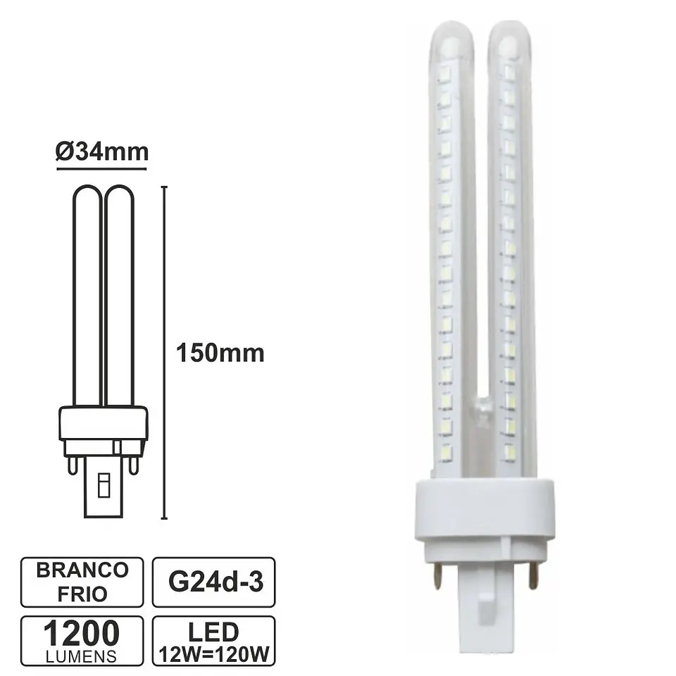 LÂMPADA G24 12W=120W 230V LED BRANCO FRIO 1200LM 1