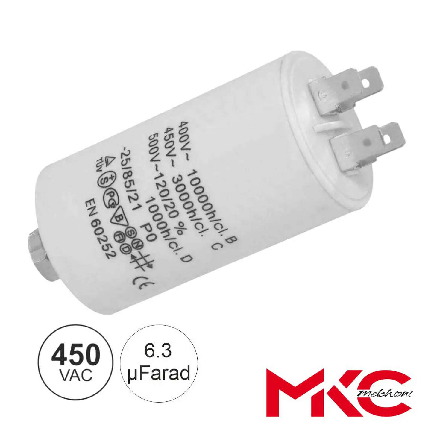 Condensador Arranque 6.3uF 450V C/ Terminais Faston 1