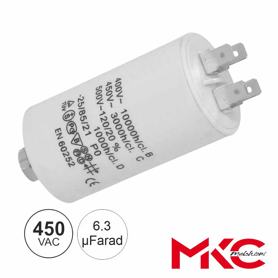 Condensador Arranque 6.3uF 450V C/ Terminais Faston 1