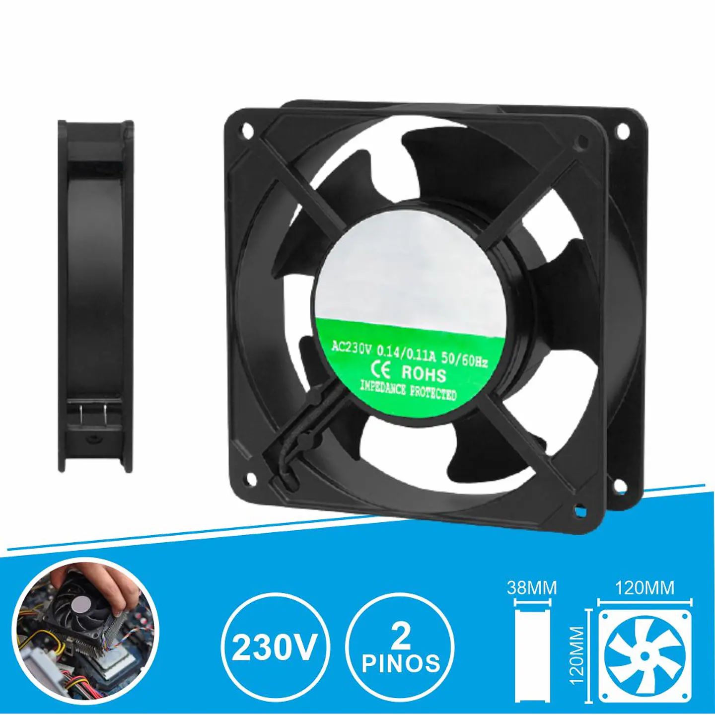 Ventoinha 230V 120x120x38mm 2 Pinos 1