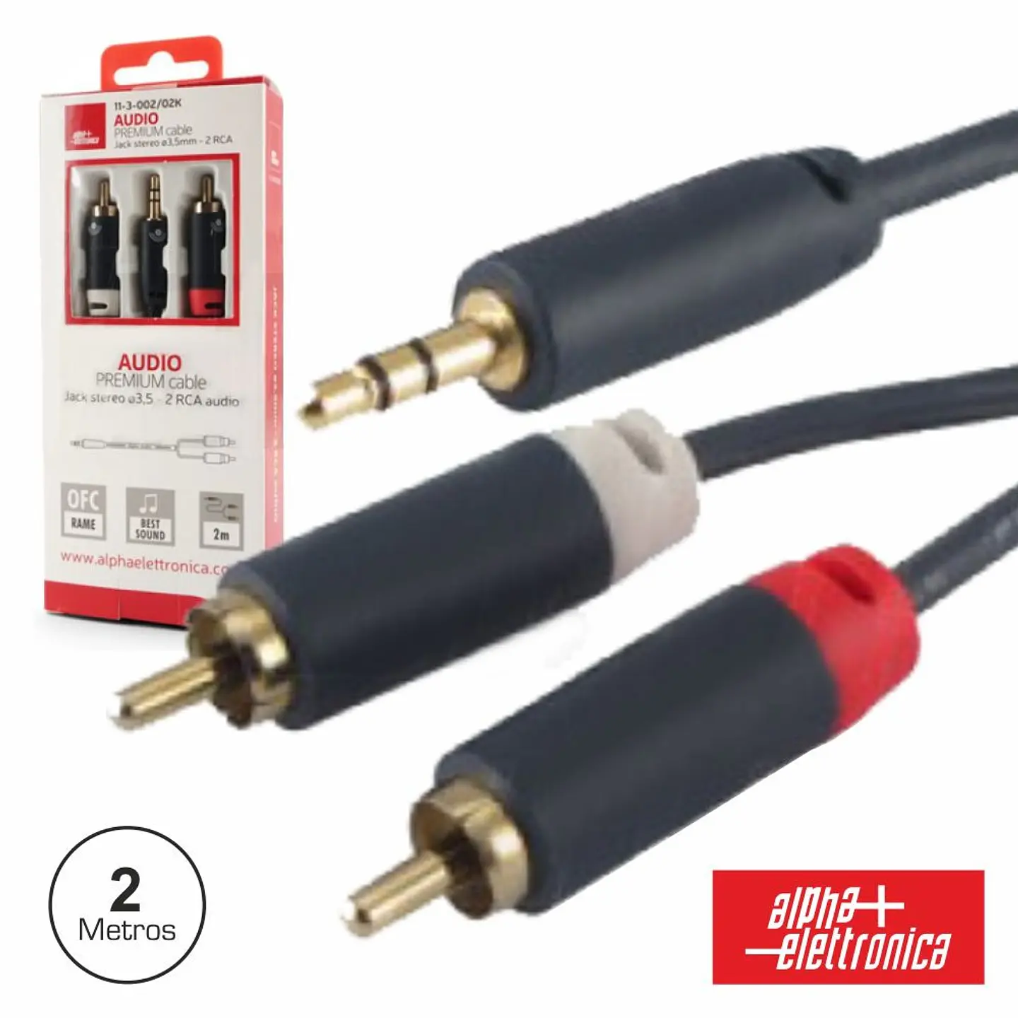 CABO JACK 3.5MM MACHO ST / 2-RCA MACHO PREMIUM 2M BLISTER 1