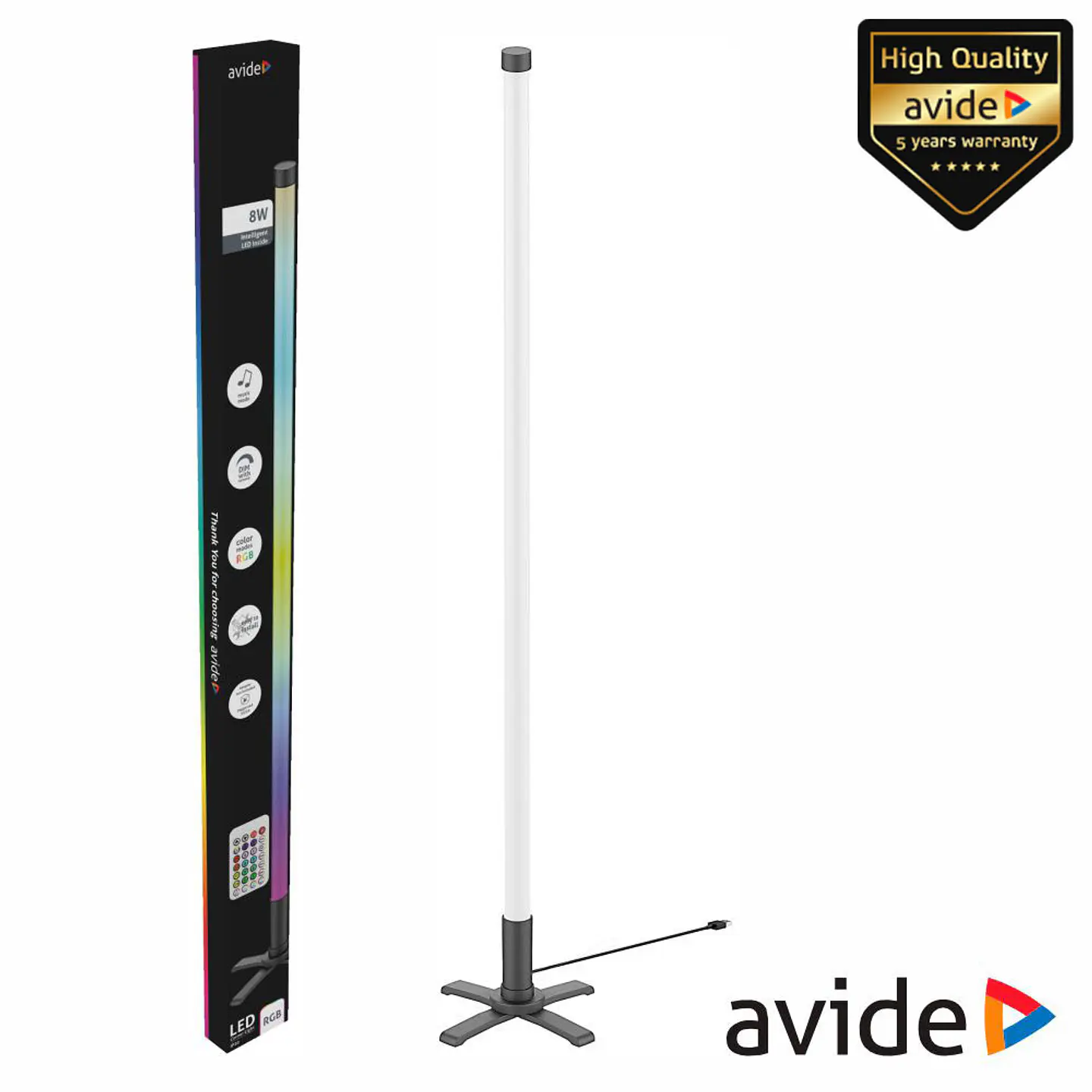 Tubo LED Canto RGB 8W 113CM C/ Sensor Som C/ Comando AVIDE 1