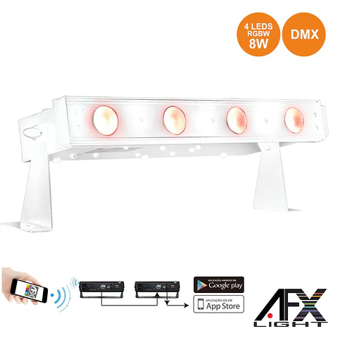 BARRA C/ 4 LEDS RGBW 8W SUPORTE BATERIA DMX BRANCO AFXLIGHT
