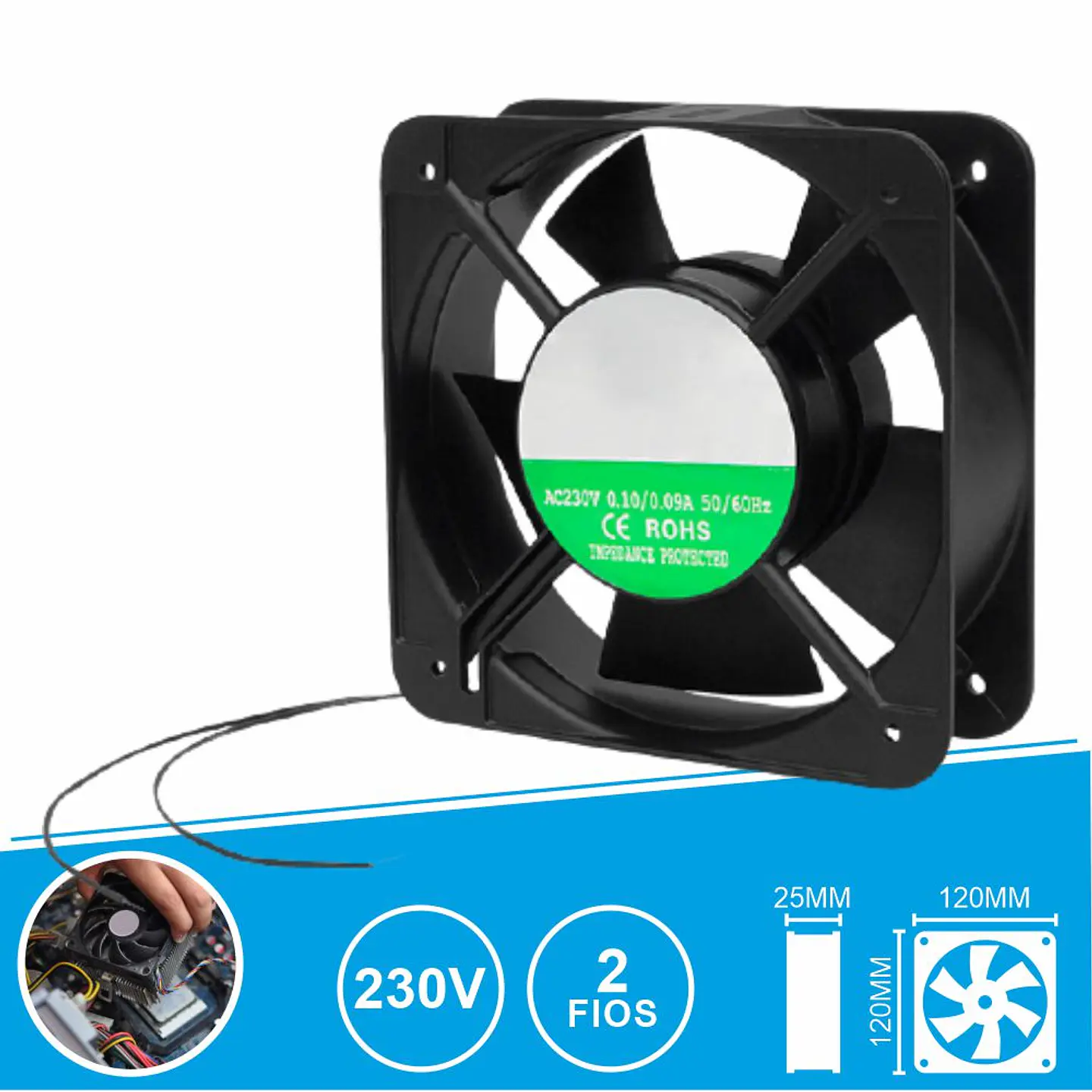 Ventoinha 230V 120x120x25mm 2 Fios 1