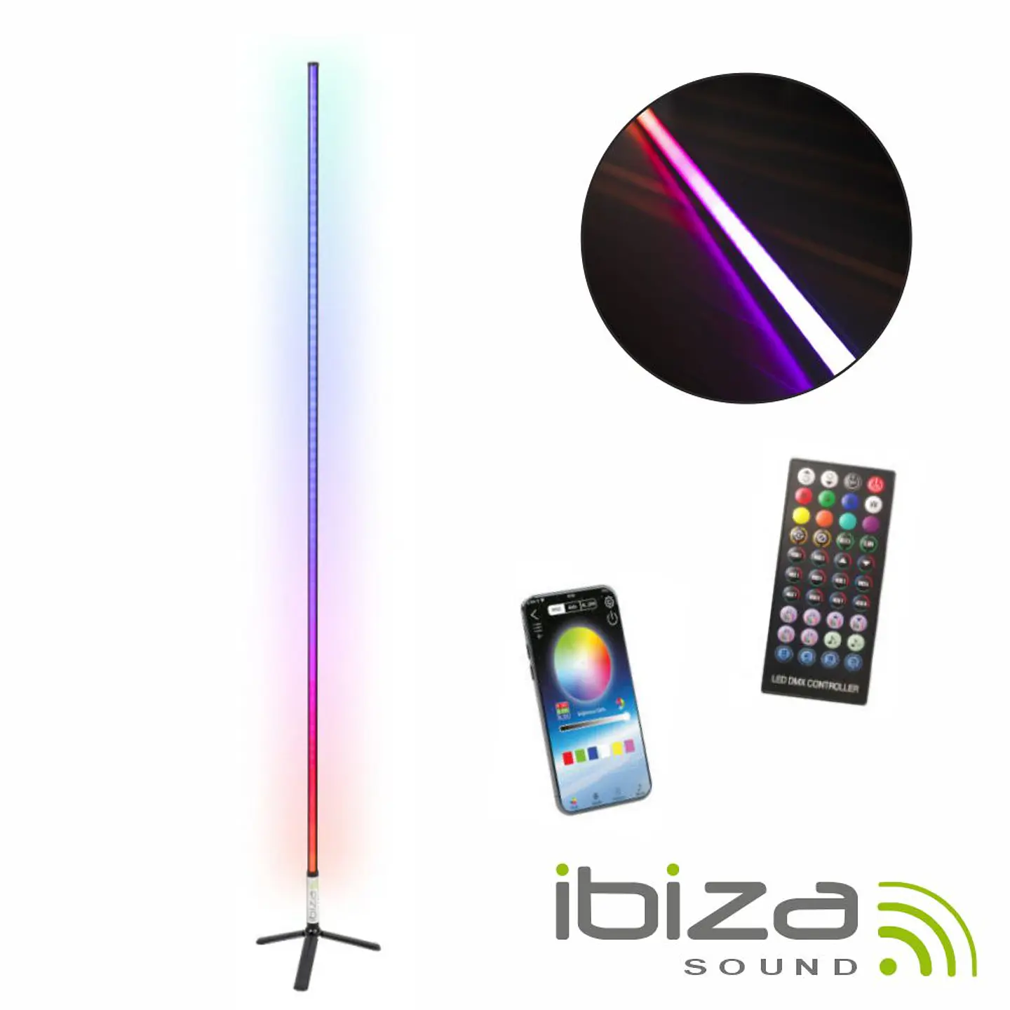 Tubo LED RGB 1.5m Bluetooth C/ Suporte Preto IBIZA 1