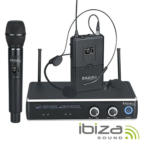 Central Microfone S/ Fios 2 Canais UHF 863.9/864.9mhz IBIZA