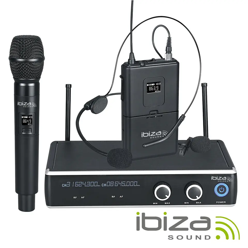Central Microfone S/ Fios 2 Canais UHF 863.9/864.9mhz IBIZA 1