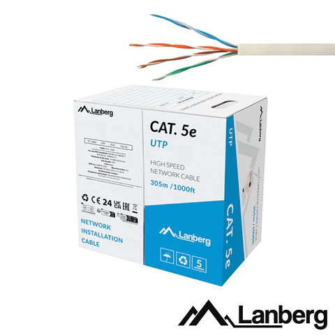 Cabo UTP CAT5E 4xAWG24 Rígido 305m Cinzento LANBERG