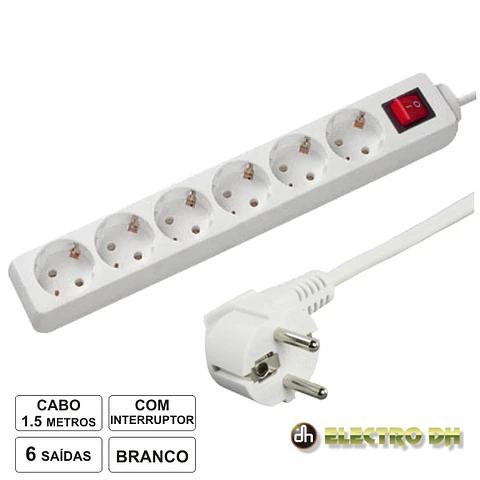 TOMADA ELÉTRICA C/ 6 SAÍDAS INTERRUPTOR 1.5M EDH