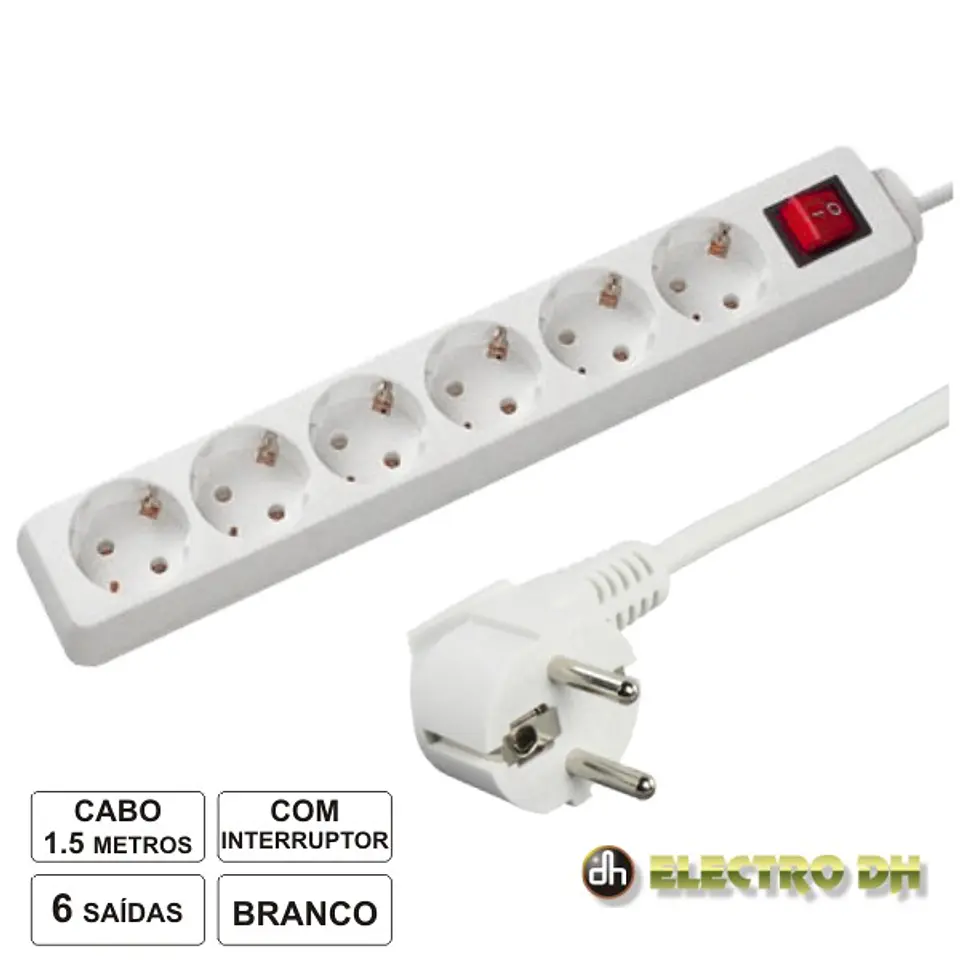 TOMADA ELÉTRICA C/ 6 SAÍDAS INTERRUPTOR 1.5M EDH 1