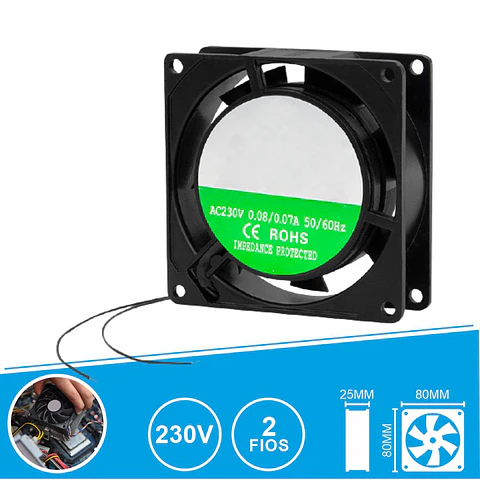 Ventoinha 230V 80x80x25mm 2 Fios