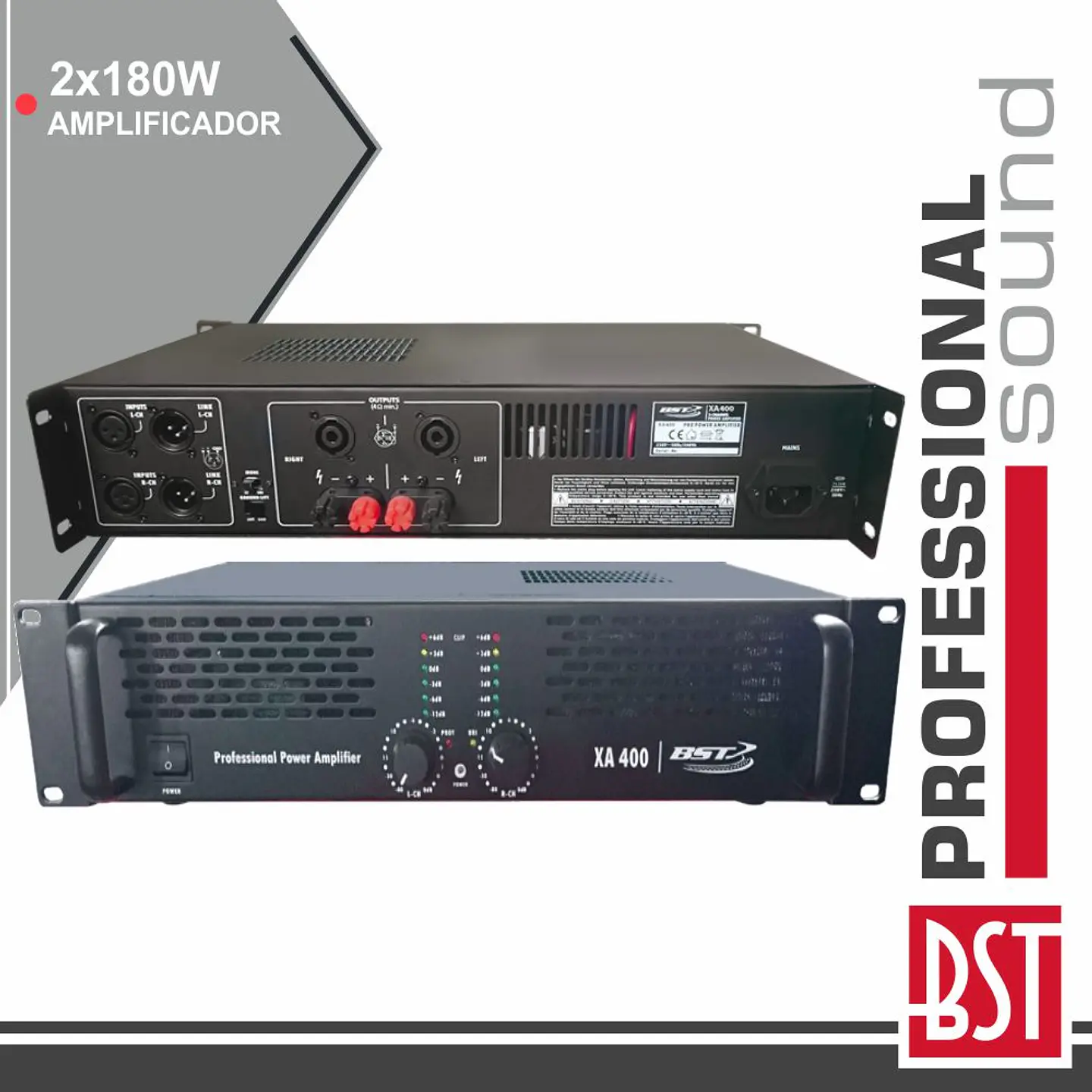 AMPLIFICADOR ÁUDIO PRO 2X180W SAÍDA LINK 4/8 OHMS BST 1