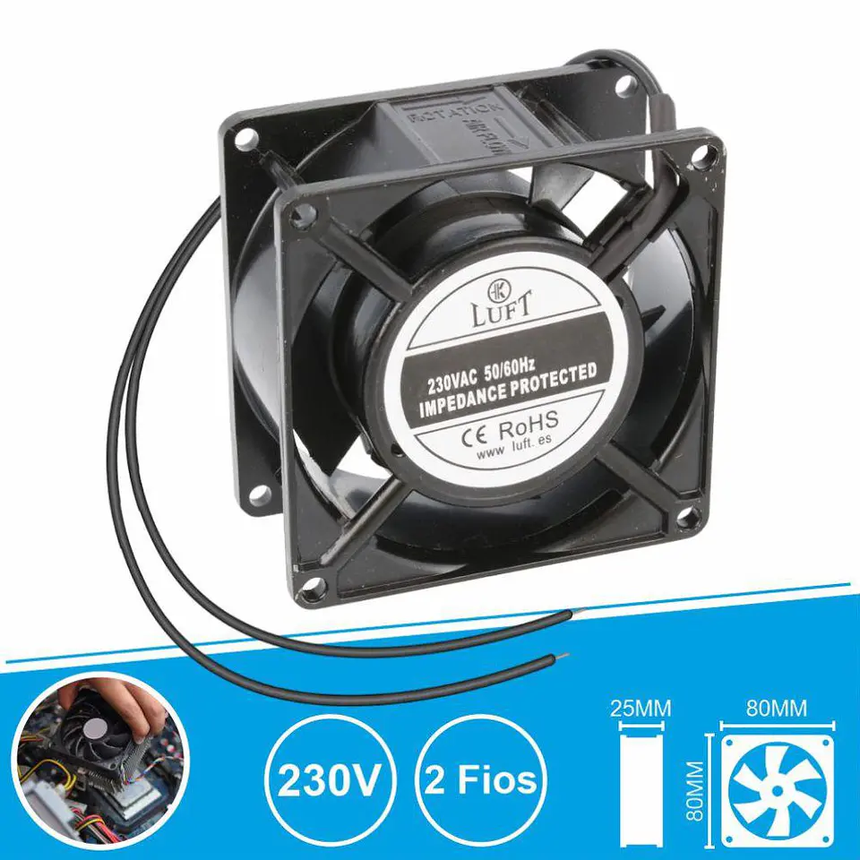Ventoinha 230V 80x80x25mm 2 Fios KLA230AP080CBWS LUFT 1