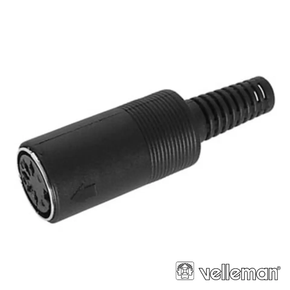 FICHA DIN 5P FÊMEA PRETA 180° P/ SOLDAR VELLEMAN 1