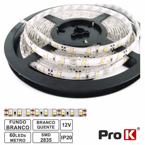 FITA 300 LEDS 2835 BRANCO QUENTE 12V 5M PROK