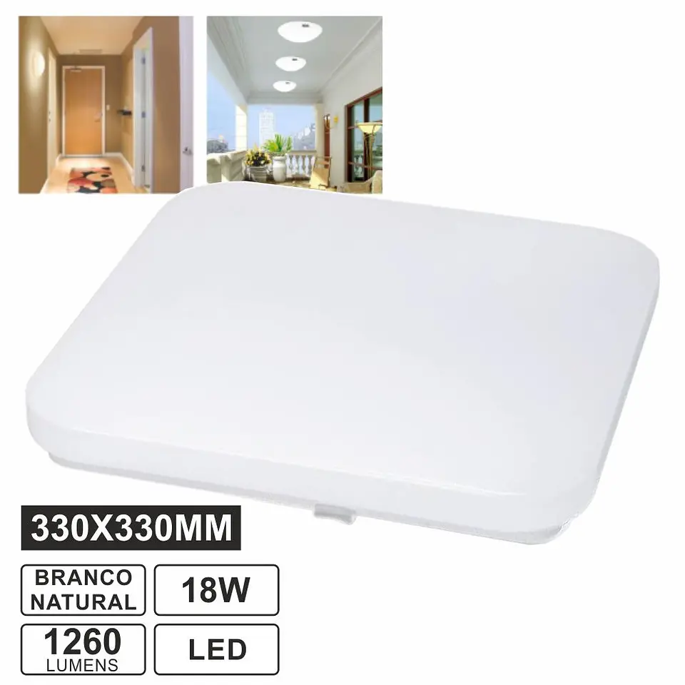 PAINEL LED QUADRADO APLIQUE SLIM 18W 33CM 4000K 1260LM 1