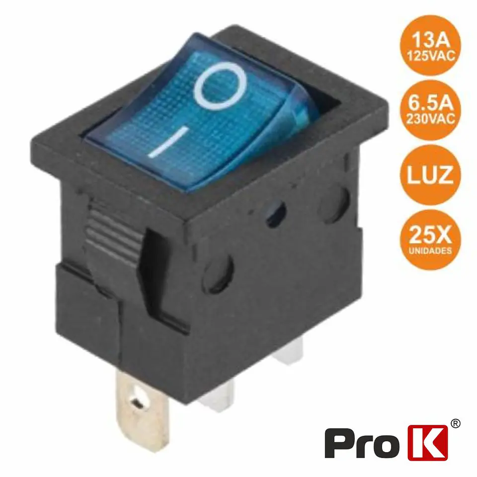 INTERRUPTOR BASCULANTE C/ LUZ 6.5A-250V SPST ON-OFF 25X PROK 1
