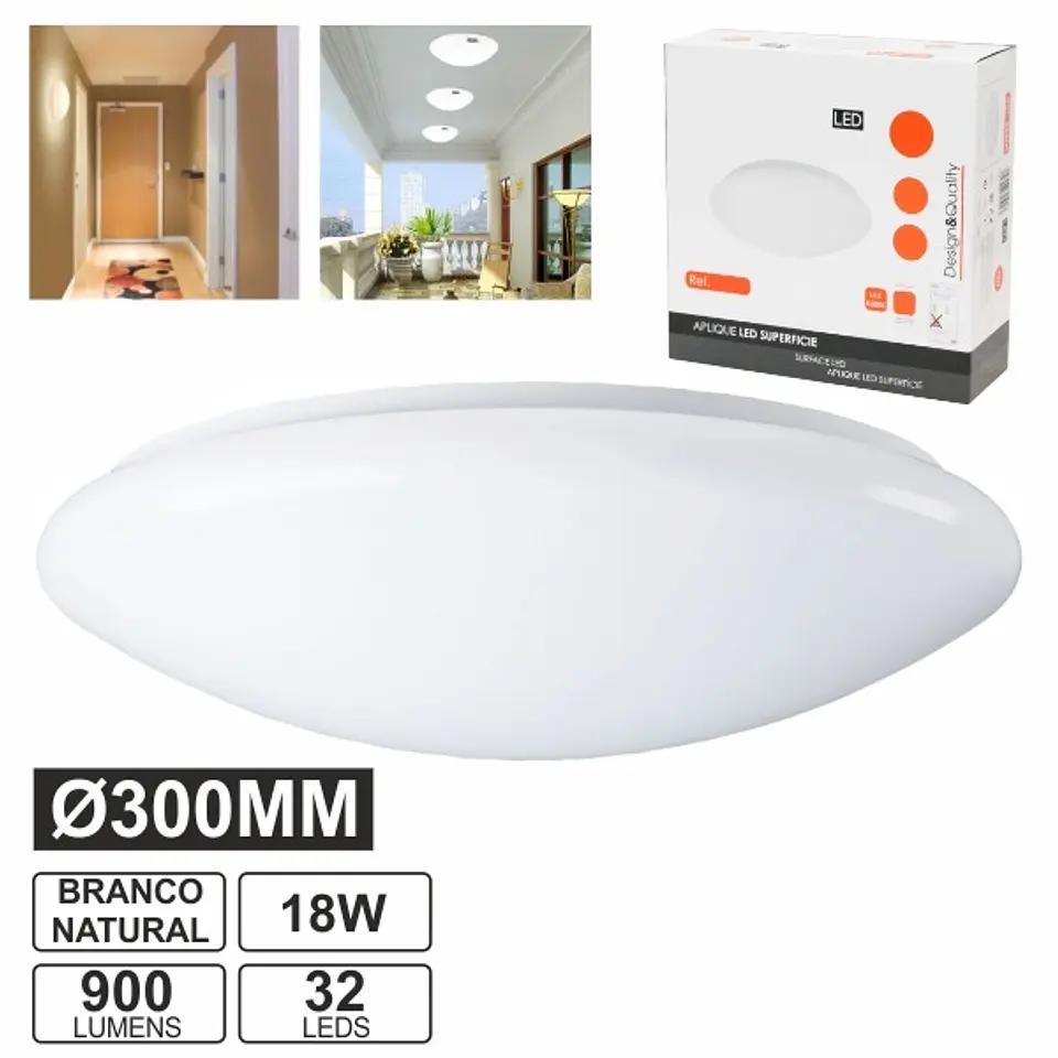 PAINEL LED REDONDO APLIQUE C/ 32 LEDS 18W 30CM 4000K 900L 1