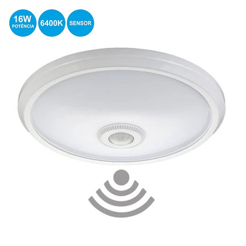 PAINEL LED REDONDO APLIQUE C/ SENSOR 16W 29CM 6400K 1100LM