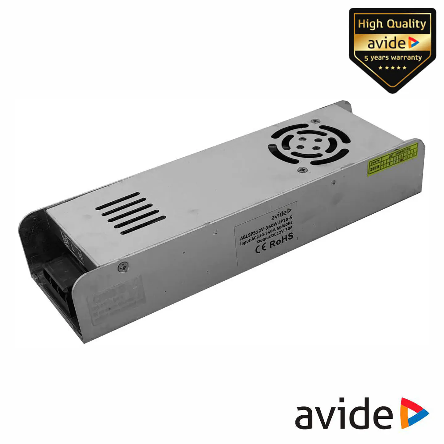 Fonte de Alimentação Industrial Slim 12V 360W 30A IP20 AVIDE 1