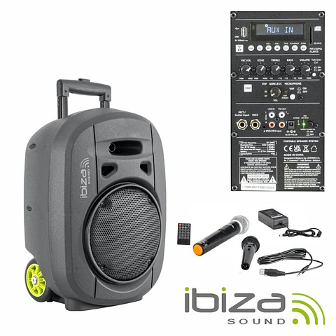 COLUNA AMPLIFICADA 8" 400W USB/BT/SD/BAT/TWS VHF PRETA IBIZA