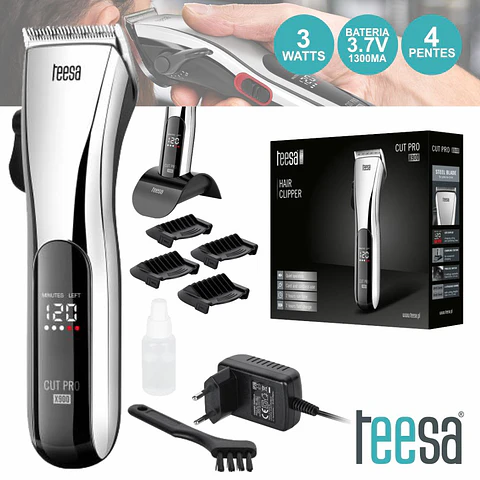 MÁQUINA CORTAR CABELO PRO X900 PORTÁTIL C/ 4 PENTES TEESA