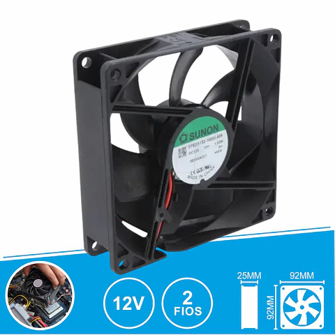 Ventoinha 12VDC 92x92x25mm 2 Fios EF92251S2-1000U-A99 SUNON