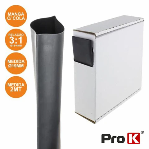 TUBO MANGA TERMORETRÁCTIL C/ COLA 19.0MM 2M PRETO PROK