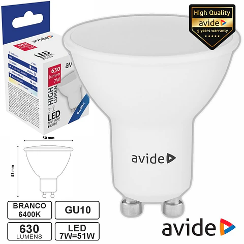 LÂMPADA LED GU10 SPOT 7W 230V 6400K 515LM AVIDE