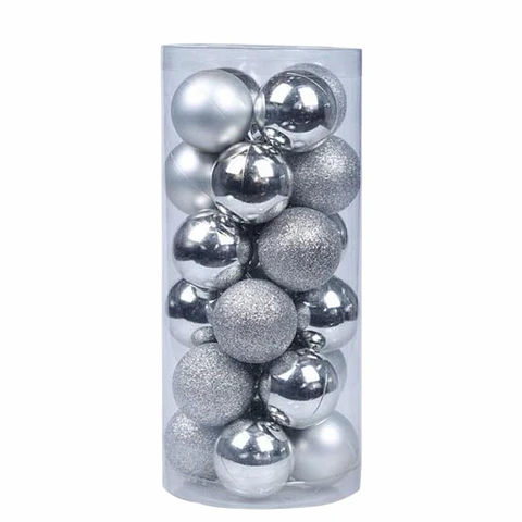 Conjunto 24 Bolas De Natal Prateado Caixa Cilindrica