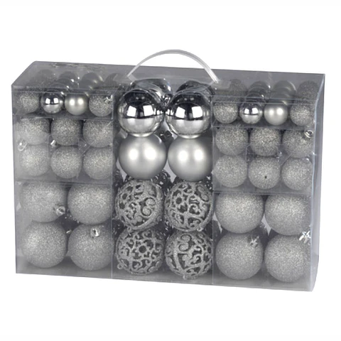 Conjunto de 100 Bolas de Natal Prateadas