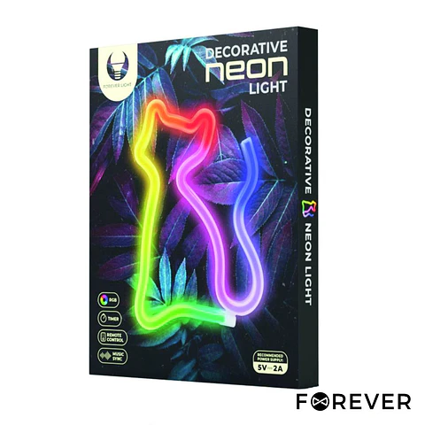 Luz LED RGB Neon Em Forma de Gato C/ Comando