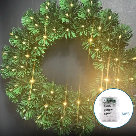 Coroa de Natal C/ Iluminação LED 50cm Branco Quente IP44