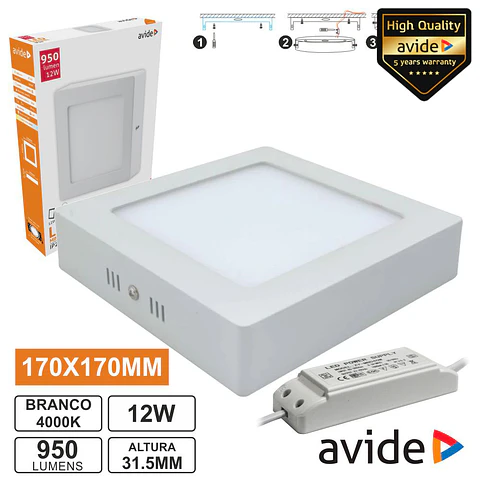 PAINEL LEDS QUADRADO SUPERFÍCIE 12W 170MM 4000K 840LM AVIDE