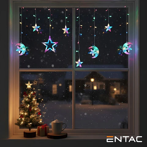 Grinalda 135 LEDs 2.7W Cortina de Estrelas e Lua RGB 3x07m
