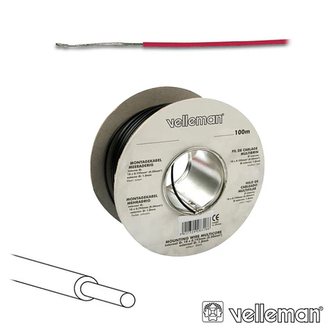 CABO UNIFILAR VERMELHO 0.5MM ROLO 100M VELLEMAN