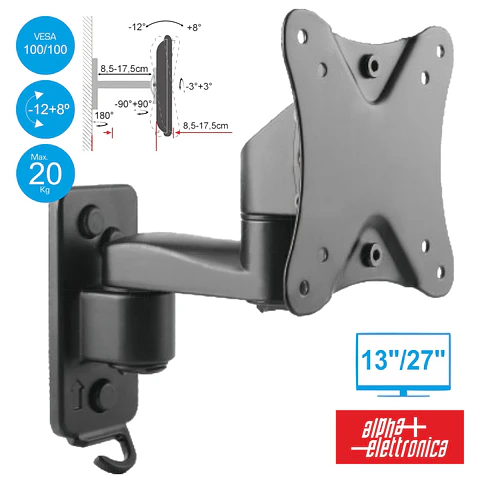 SUPORTE LCD/LED 13/27" C/ 1 BRAÇO +8º/-12º VESA 100/100 20KG