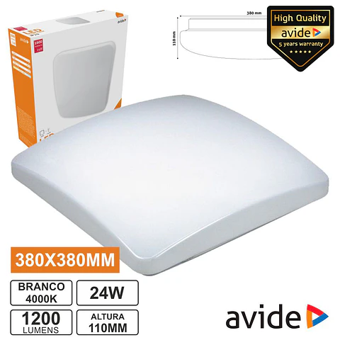 PAINEL LED QUADRADO APLIQUE 24W 380MM 4000K 1600LM AVIDE