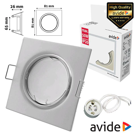 ARO QUADRADO AJUSTÁVEL BRANCO P/ MR16-GU10 AVIDE
