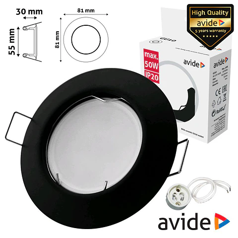 ARO REDONDO FIXO CÓNICO PRETO P/ MR16-GU10 AVIDE