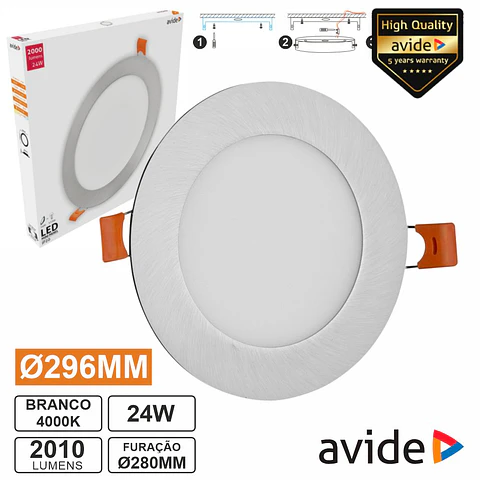 Painel LEDS Redondo 24W 296mm 4000K 2000lm AVIDE