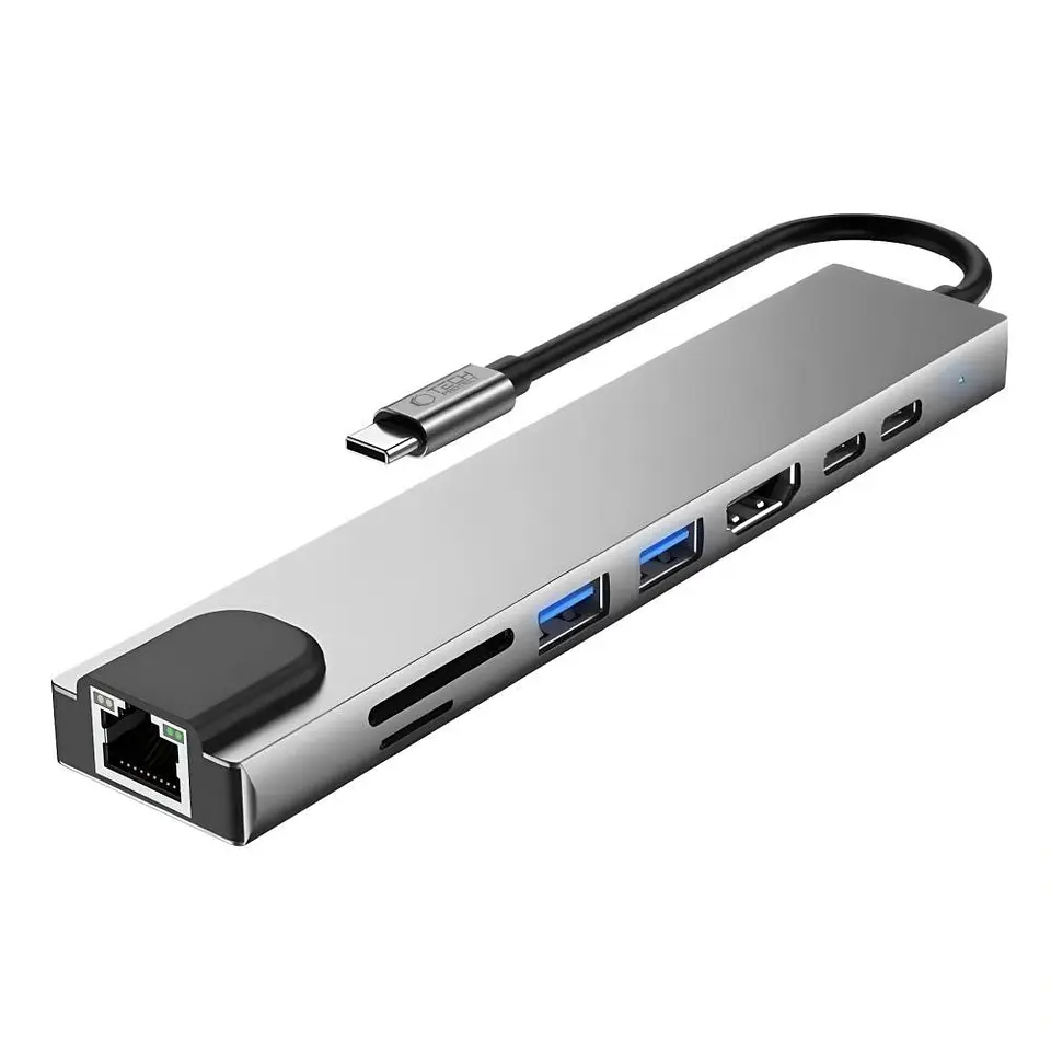 Hub USB-C 8 em 1 P/ HDMI/RJ45/SD/TF/PD100W 1