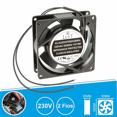 Ventoinha 230V 92x92x25mm 2 Fios KLA230AP092CBWH LUFT