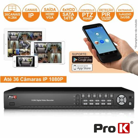 VÍDEO-GRAVADOR DIGITAL IP 36 CANAIS H264 ETHERNET PROK