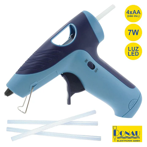 PISTOLA DE COLA QUENTE 7W 6V A PILHAS 150ºC LUZ LED DONAU