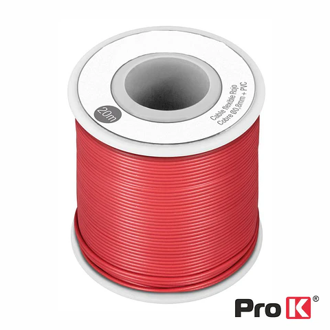Cabo Multifilar Vermelho 0.8mm Rolo 20m PROK